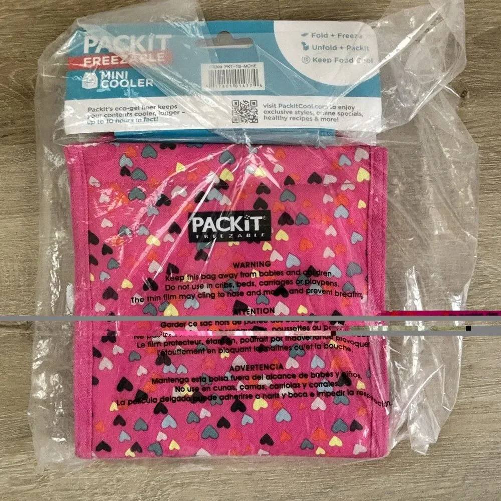 PackIt Freezable Mini Cooler Lunch Bag Folds Flat Pink Hearts New School Picnic